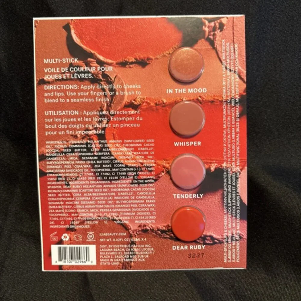 ILIA Multi-Stick Cheeks And Lips 4 Shade Card Whisper/Tenderly/In The Mood/Ruby